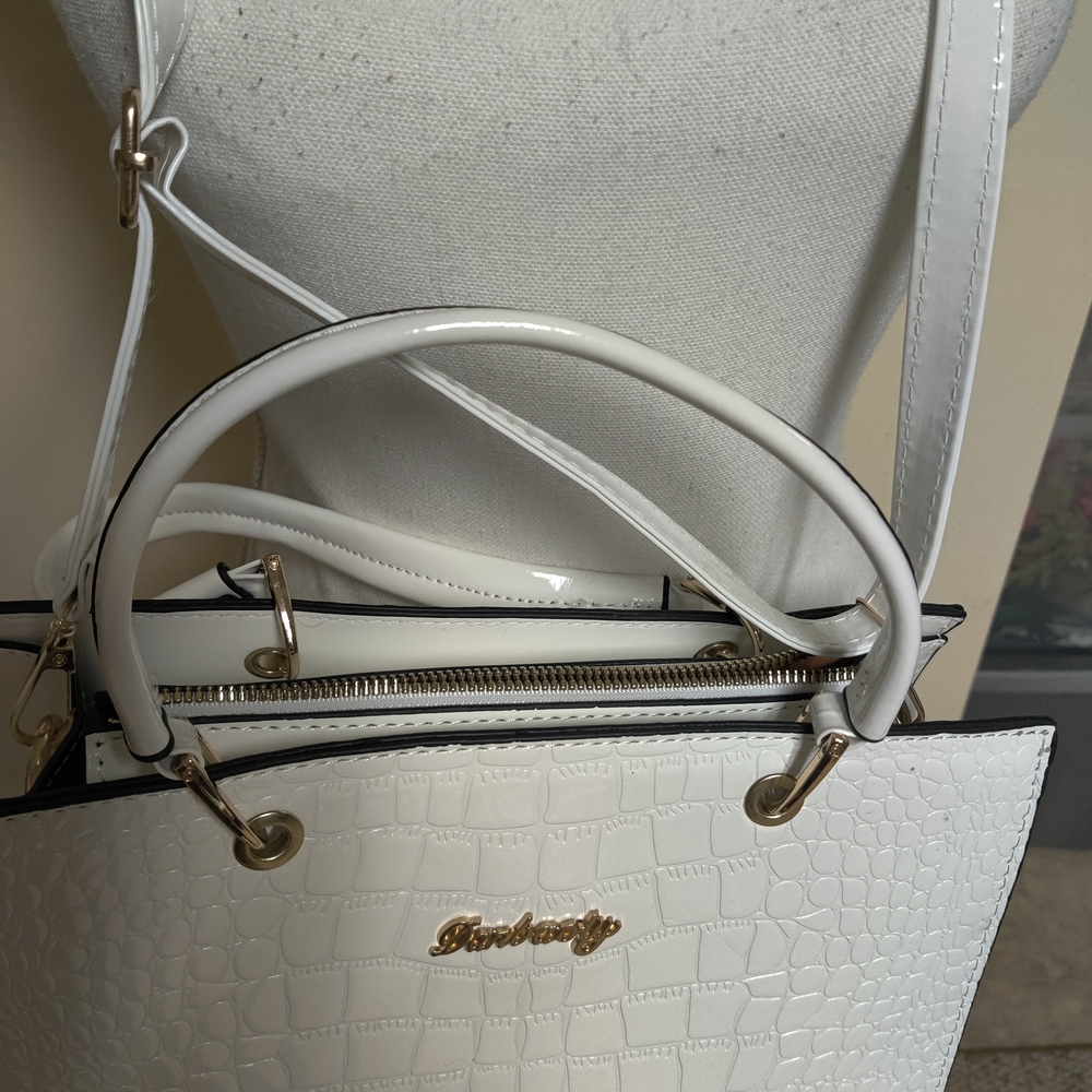 Danbooty White Croc-Embossed Women's Bag Pu Leather Shoulder Bag, White - Picture 3 of 15